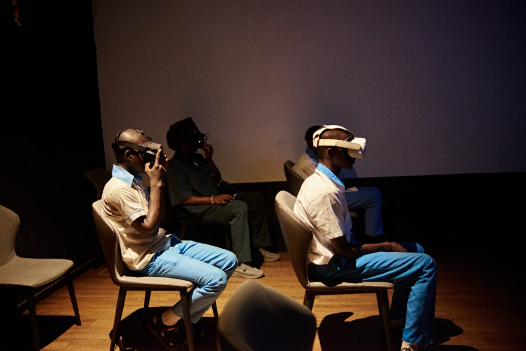 Students from JSS Dawaki try on VR headsets at Discovery Museum, as part of The World Beyond Our Village, a program organized by Teach the Child Initiative