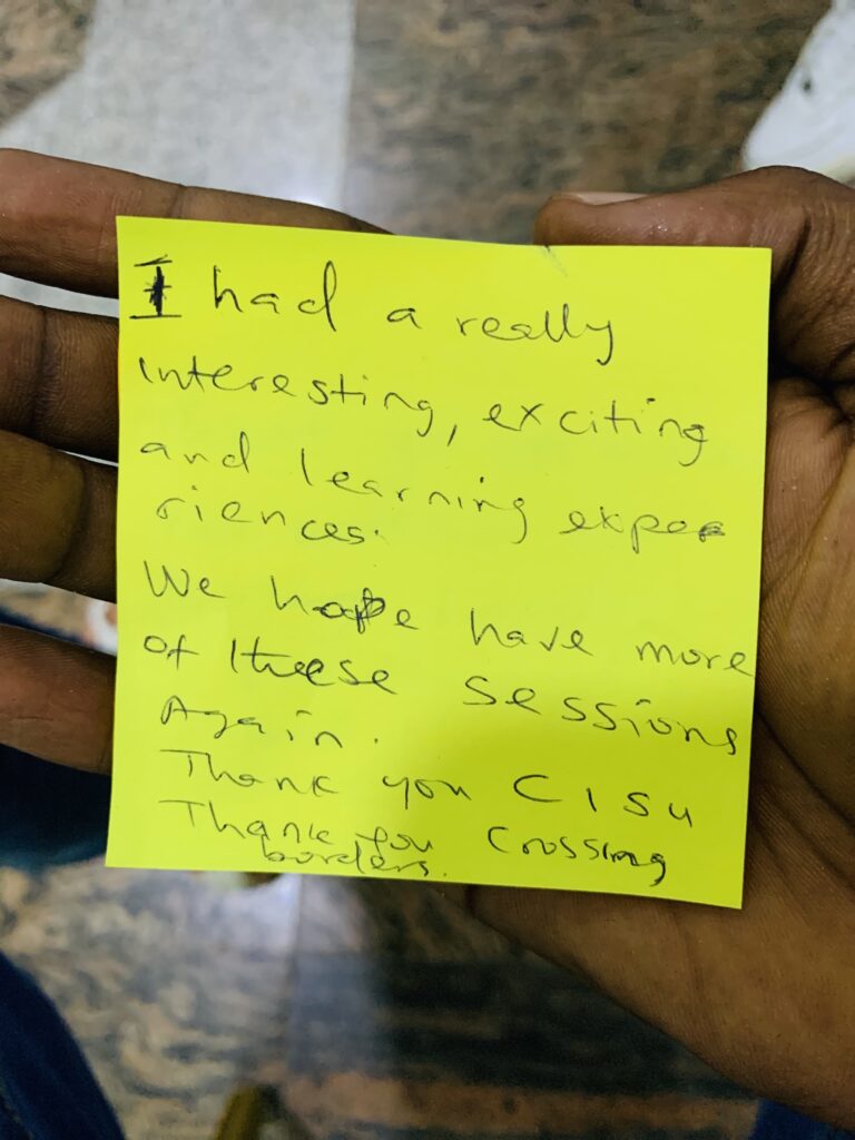 Positive feedback written on a post-it note at Capacity Strengthening For Changemakers, a program by Teach the Child